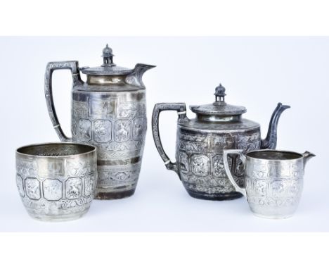 A Victorian Silver Circular Four-Piece Tea Service, by JR and retailed by Edward and Sons, Glasgow and London, Glasgow, 1875,