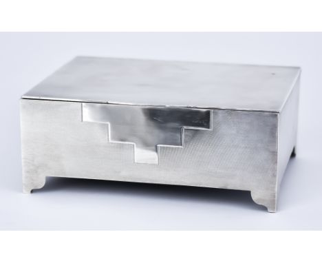 A George V Silver Rectangular Cigarette Box of Art Deco Design, by A Wilcox, Birmingham, 1935 and retailed by John Bagshaw & 