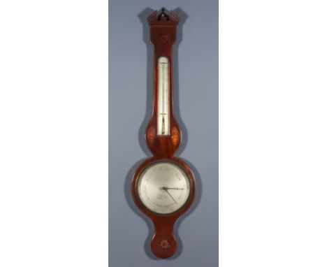 A George III Inlaid Mahogany Wheelcase Barometer and Thermometer, by J. Gregory of No. 17 Ryders Court, Leicester Square, in 