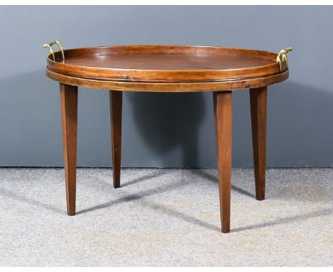 A Mahogany Oval Two-Handled Tray on Stand, with square tapered legs, 32ins x 22ins x 21ins highCondition ReportSome light sca
