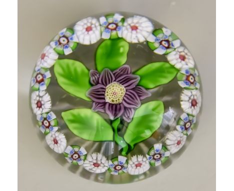 A Garlanded Flowerhead Paperweight, Circa 1850, possibly Baccarat, 2ins diameterCondition reportA miniscule chip to the upper