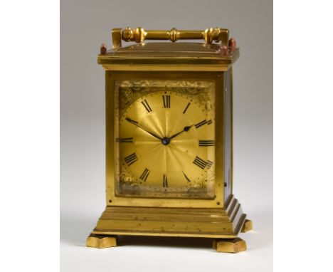 A 19th Century Lacquered Brass and Bronze Cased Carriage Timepiece, by James Butler of London, No.1845, the gilt engine turne