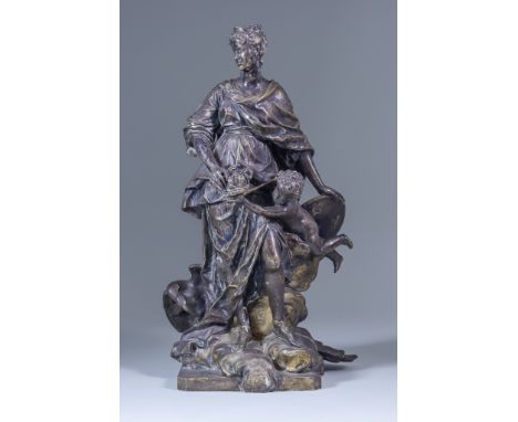 After Guillaume Coustou (1677-1746) - Partial silver and gilt bronze figure of Marie Leczinska as Juno, late 19th Century, wi