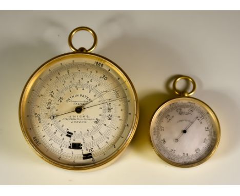 A Watkin Patent Extended Scale Barometer Altimeter, Late 19th Century, by J. Hicks, London, No.434, with finely engraved and 