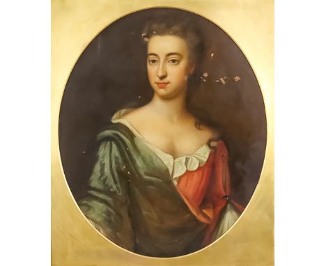 18th Century English School in the Manner of Sir Peter Lely (1618-1680) - Oil painting - Half length portrait of a young woma