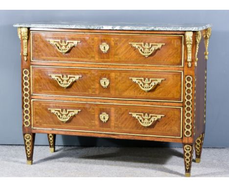 A 19th Century French Rosewood and Gilt Metal Mounted Commode, of "Louis XVI" Design, with white veined marble slab to top, f