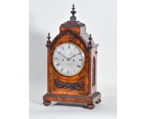 An Early Victorian Rosewood Cased Mantle Clock by George and Walter Yonge, Strand, London the 7in silvered dial with Roman nu