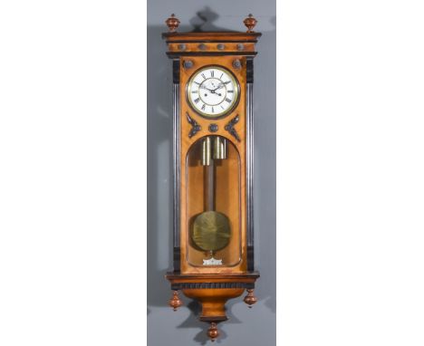 A 19th Century Walnut and Ebonised "Vienna Regulator" Wall Clock the 6.25ins white enamel dial with Roman numerals and subsid