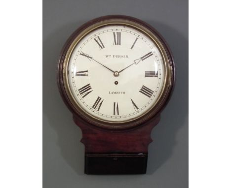 Early 19th Century Mahogany Cased Dial Wall Clock, by Wm. Purser of Lambeth, the 12ins white enamel dial with Roman numerals,