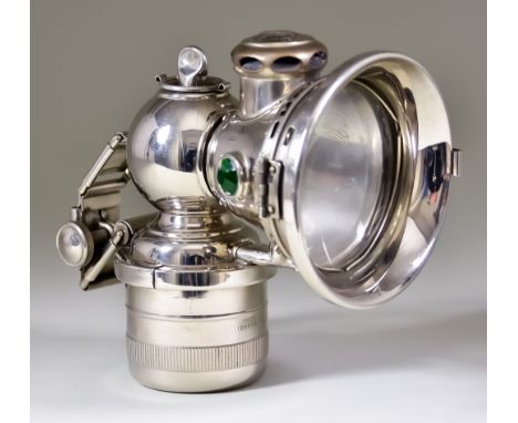 A Joseph Lucas Ltd of Birmingham Calcia Toura No.153 Plated Bicycle Oil Lamp, the chimney stamped with the model's name, 6.5i