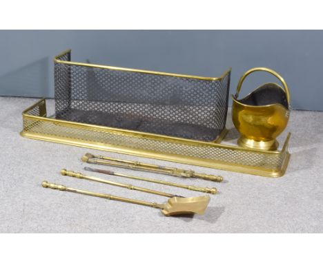 A 19th Century Brass and Mesh Fender on Moulded Base, 39ins wide x 15ins high, a brass fender with pierced front, 56ins wide 