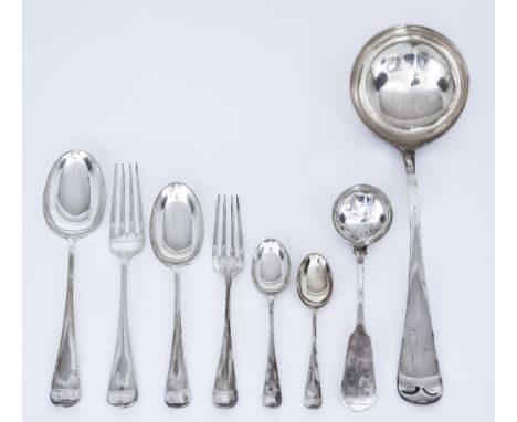 A George V Silver Old English and Rat Tail Pattern Table Service, by Fenton, Russell and Co Ltd, Sheffield, 1924, for eightee