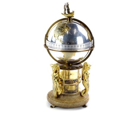 A St James House Co. annular clock, produced in 1984, limited edition, the silvered globe mounted with a two masted galleon a