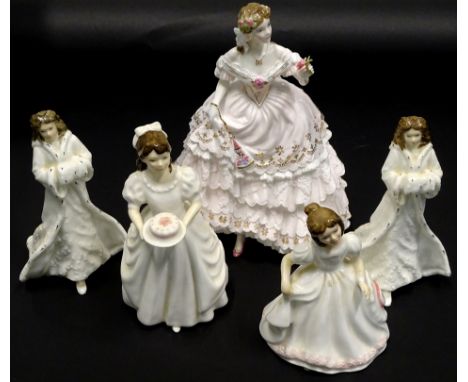 Five figurines, to include Royal Doulton, Amanda, Birthday Girl, Christmas Day and Royal Worcester The Fairest Rose. (4)