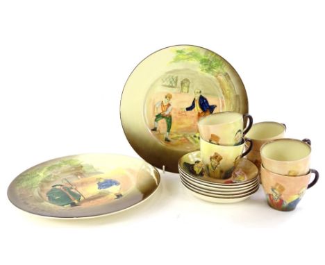 A Royal Doulton Dickensware part tea service, to include plates moulded in relief with The Fat Boy etc.