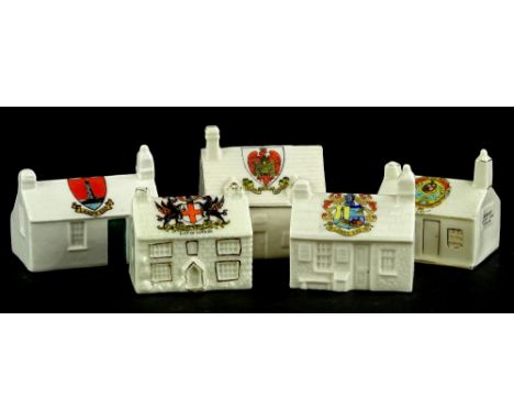 Five crested houses, to include The First and Last Refreshment house in England, model of John Bunyan cottage etc.