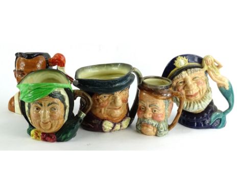 Five character jugs, to include Royal Doulton Jesse Owens Sairey Gamp, Tony Weller, Old Salt and a Lancaster &amp; Sandland j