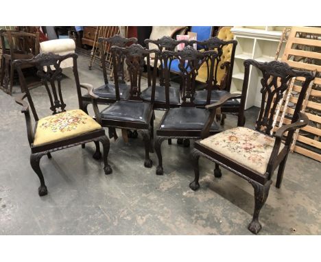 A set of seven splatback dining chairs in 18th century Chippendale style 
