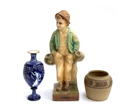 A Carter, Stabler &amp; Adams, Poole pottery vase, together with a chalkware figure of a boy, 'Carefree', 51cmH, and a Royal 