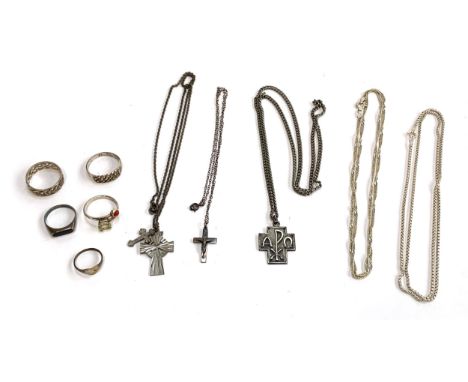 A quantity of mainly silver jewellery, to include keeper ring, heart ring, citrine and coral set ring, chains etc gross weigh