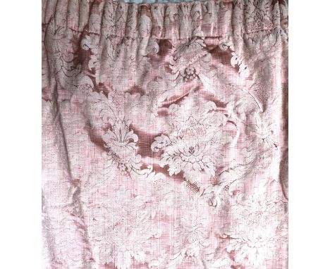 A pair of pink floral curtains, lined and interlined, approx 200cm drop, 145cm ungathered width 