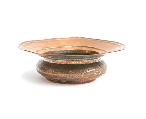 A large copper basin with wide rim, 39cmD 12cmH 