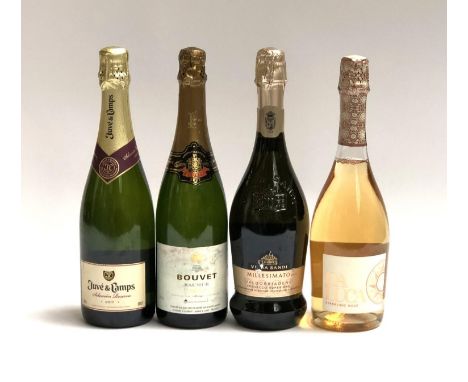 4 bottles of sparkling wine: Bouvet Saumer 12.5%/75cl; Juvé &amp; Camps cava 2017, 12%/75cl; Villa Sandi Millesimato 2021 pro