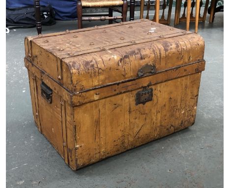 A scumble painted metal travel trunk, 71cmW 