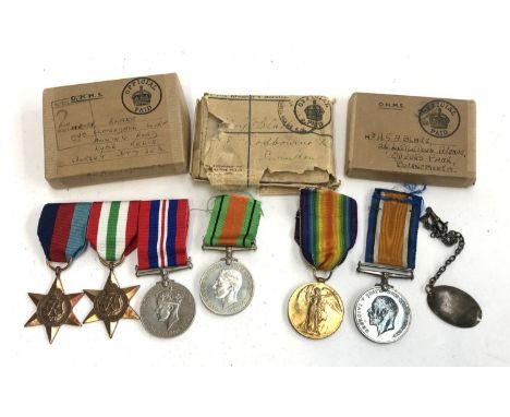 A WWI victory and war medal pair inscribed Pte. W. G. Blake. Tank Corps, together with a trio of WWII medals comprising 1939-