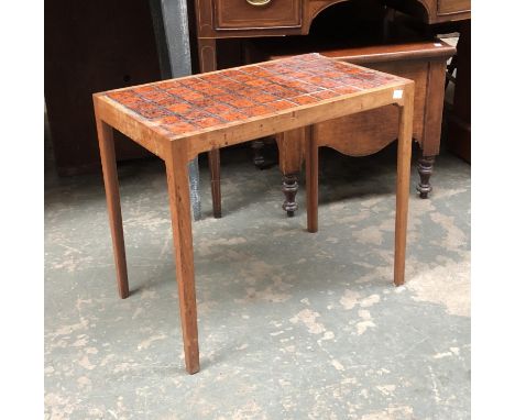 A mid century teak and tile topped occasional table, 56x35x48cmH 