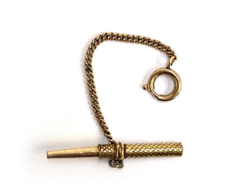 A yellow metal watch key with bolt ring, 6.7g 