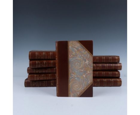Splendid set of 10 leather bound first edition books by American historian William Hickling Prescott that include: two volume