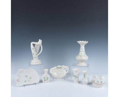 Magnificent collection of ceramics that includes a figural dish of a woman playing a harp, a bunny shaped plate, a shamrock d