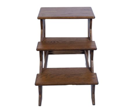 Original hardwood three-tier climbing library ladder/step stool with beautiful patina made by local artisans following antiqu