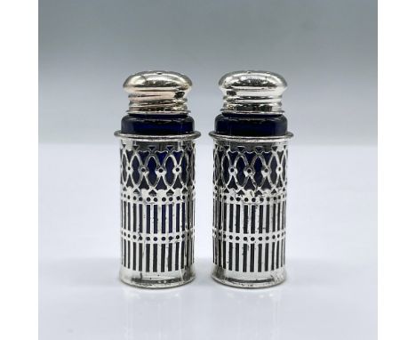 A pair of Vintage cobalt blue glass and silver plated shakers marked F.B Rogers Made In Japan. Issued: 20th centuryDimensions