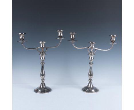 Elegant duo of three light mountable candelabra. Total weight: 2111.14g. Each measure: 13''L x 4.75''W x 15.5''H. Marked Gorh