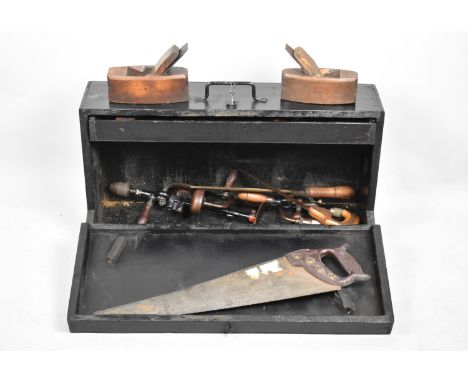 A Vintage Wooden Carpenters Toolbox Containing Vintage Tools, 78cm wide 