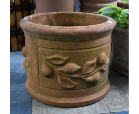 A Circular Terracotta Garden Planter with Relief Decoration, 40cm diameter 