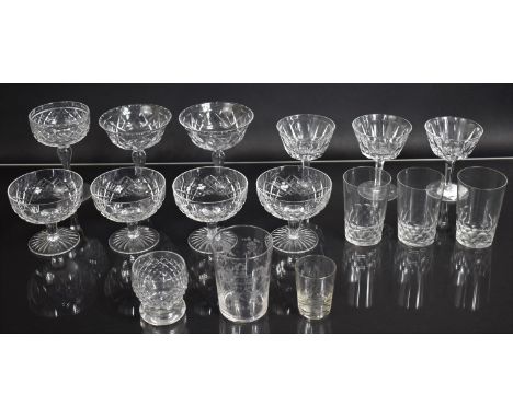 A Collection of Various Cut Glassware to Comprise Coups, Pedestal Bowls, Baccarat Tumblers, Stuart Cups, Tumbler with Inscrip