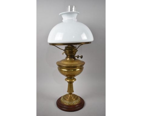 An Edwardian Brass Oil lamp with Opaque Glass Shade, Overall Height 60cms 