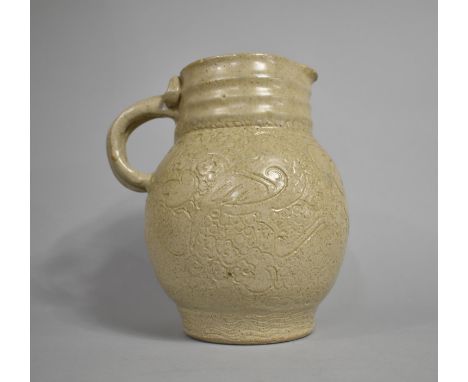 An Oxshott Pottery Stoneware Jug with Incised Bird Decoration, 21cm high 