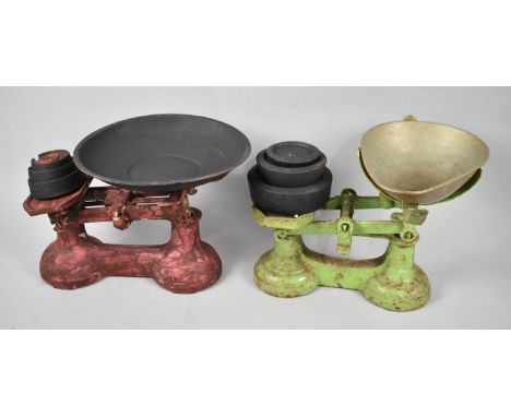 Two Pairs of Cast Iron Vintage Kitchen Scales with Unrelated Weights 