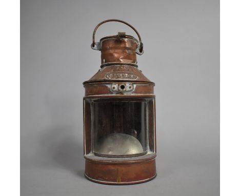 A Vintage Brass Mounted Copper Ships Stern Light with Loop Carrying Handle, 25cm high 