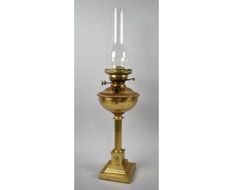 A Late 19th/Early 20th century Brass Oil Lamp with Ribbed Column Support, Stepped Base, Overall Height 65cms 