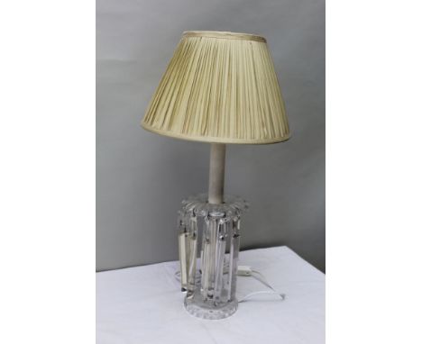 A clear glass lustre table lamp, with cream shade, (electric fitting) 26cm high 