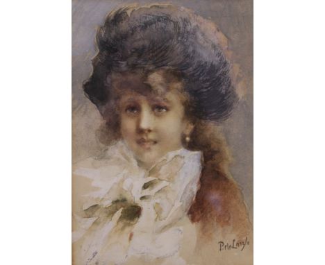 After de Lazzlo 'Portrait of a girl', watercolour painting, inscribed P. de Lazzlo, 24cm x 17cm, gilt framed, mounted, and gl