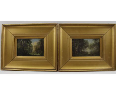 P.Chartier (19th century, French) 'Woodland Scapes', oil paintings on panel (a pair) both signed, one dated 1876, one panel i