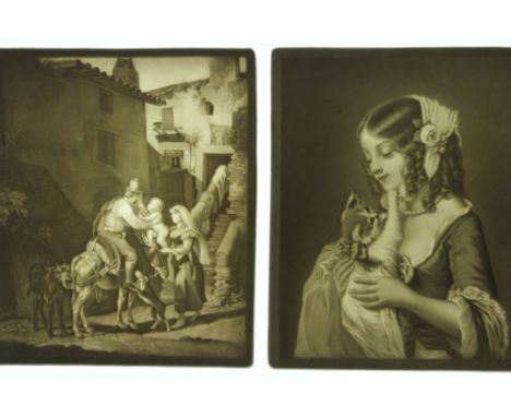 Two 19th century Lithophanes, the intaglio graduated translucent porcelain panel, reveals an image en grisaille, when present