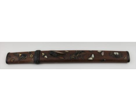 A Shibayama inlaid wood Tanto, Japan Meiji period (1868-1912) The Saya (scabbard) and Tsuka (handle) inlaid with insects and 