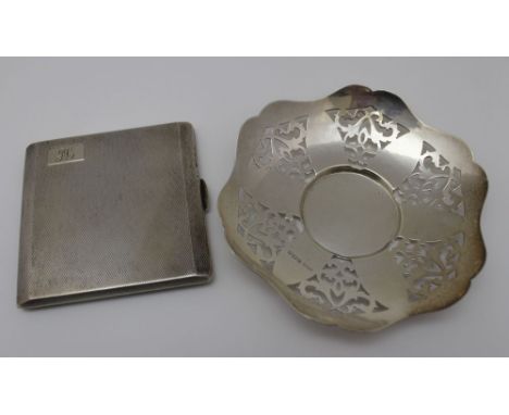 Walker &amp; Hall, A silver cigarette case, engine turned, monogrammed 'JL', gilt interior, Birmingham 1936, together with a 